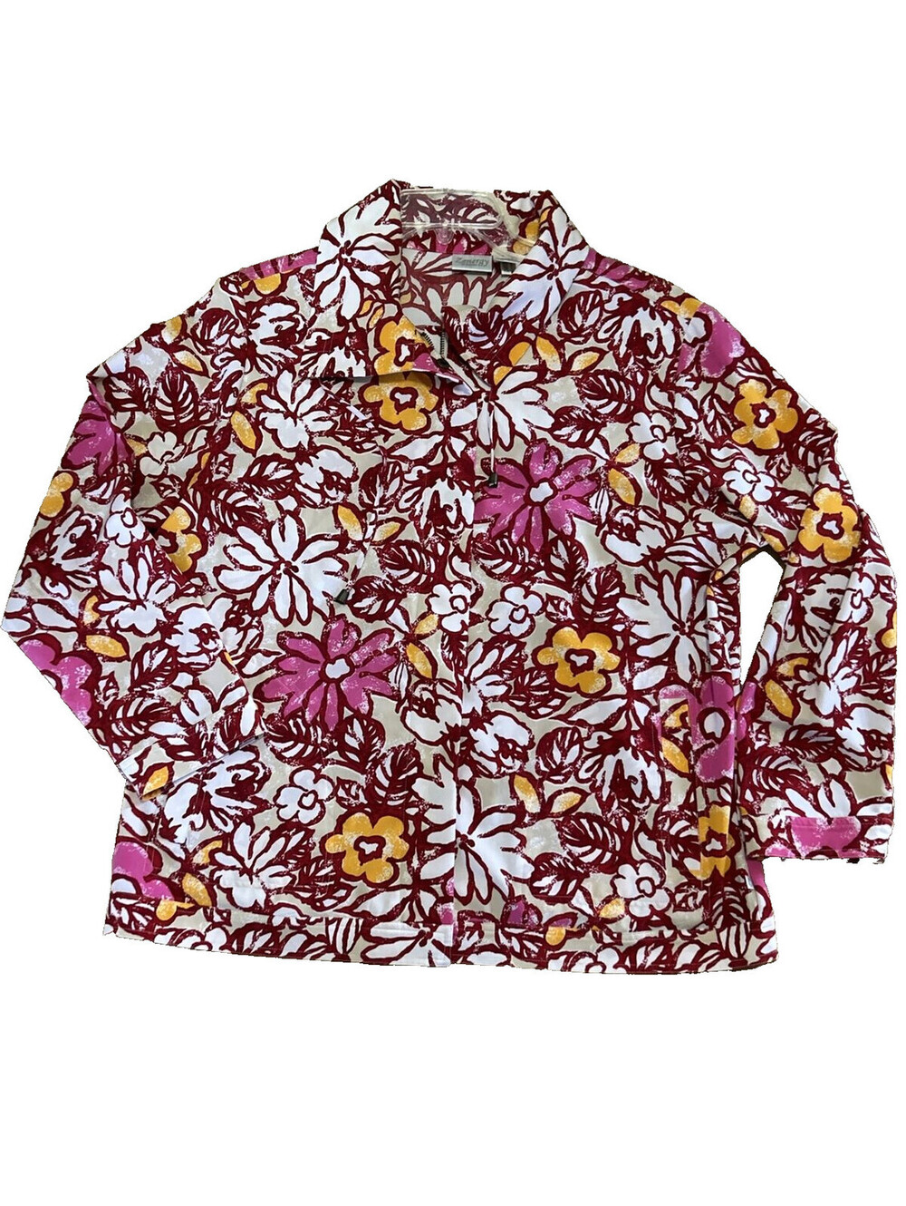 Chicos Zenergy 3 Floral Lightweight Zip Front Jacket Side Pockets EUC